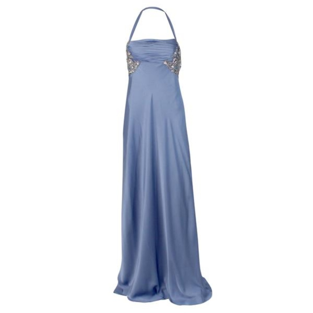 Dusty Blue Beaded Evening Gown